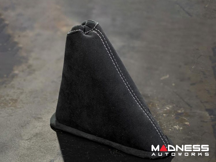 FIAT 500 Gear Shift Boot and eBrake Boot Set Black Suede w/ White